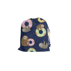 Cute Sloth With Sweet Doughnuts Drawstring Pouch (small) by Sobalvarro