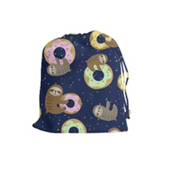 Cute Sloth With Sweet Doughnuts Drawstring Pouch (large) by Sobalvarro
