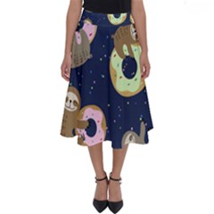 Cute Sloth With Sweet Doughnuts Perfect Length Midi Skirt by Sobalvarro