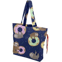 Cute Sloth With Sweet Doughnuts Drawstring Tote Bag by Sobalvarro