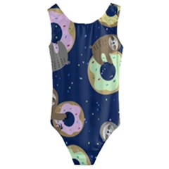 Cute Sloth With Sweet Doughnuts Kids  Cut-out Back One Piece Swimsuit by Sobalvarro