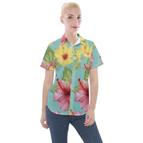 Hibiscus Women s Short Sleeve Pocket Shirt by Sobalvarro