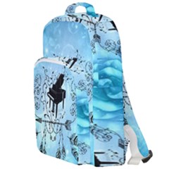 Piano With Feathers, Clef And Key Notes Double Compartment Backpack by FantasyWorld7