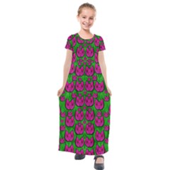 Sweet Flower Cats  In Nature Style Kids  Short Sleeve Maxi Dress by pepitasart