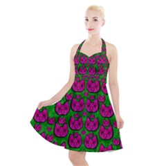 Sweet Flower Cats  In Nature Style Halter Party Swing Dress  by pepitasart