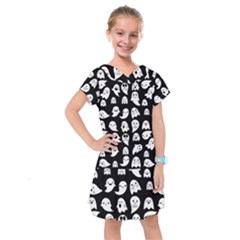 Cute Kawaii Ghost Pattern Kids  Drop Waist Dress by Valentinaart