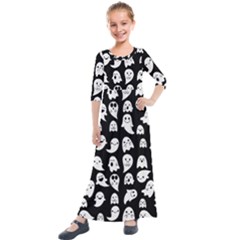 Cute Kawaii Ghost Pattern Kids  Quarter Sleeve Maxi Dress by Valentinaart