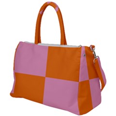 Mod Pink And Orange Squares Duffel Travel Bag by snowwhitegirl