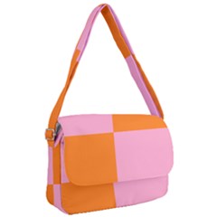 Mod Pink And Orange Squares Courier Bag by snowwhitegirl