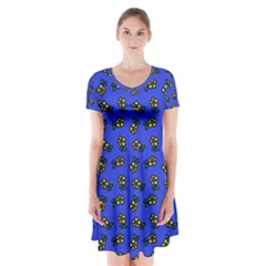 Daisy Royal Blue Short Sleeve V-neck Flare Dress