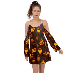 Funny Halloween Design Kimono Sleeves Boho Dress by FantasyWorld7