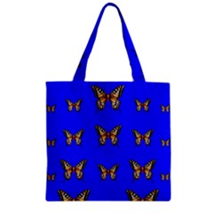 Butterfly Pattern Blue Insects Zipper Grocery Tote Bag by Vaneshart