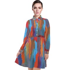 Long Sleeve Chiffon Shirt Dress With Blue And Red Design by BePrettily