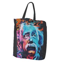 Albert Einstein Retro Wall Graffiti Blue Pink Orange Modern Urban Art Grunge Giant Grocery Tote by snek