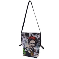 Frida Kahlo Brick Wall Graffiti Urban Art With Grunge Eye And Frog  Folding Shoulder Bag by snek