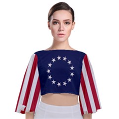 Betsy Ross Flag Usa America United States 1777 Thirteen Colonies Vertical Tie Back Butterfly Sleeve Chiffon Top by snek