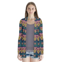 Hearts And Sun Flowers In Decorative Happy Harmony Drape Collar Cardigan by pepitasart