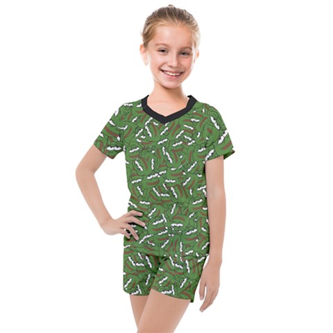 Pepe The Frog Face Pattern Green Kekistan Meme Kids  Mesh Tee And Shorts Set by snek