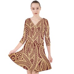 Fine Pattern Quarter Sleeve Front Wrap Dress by Sobalvarro