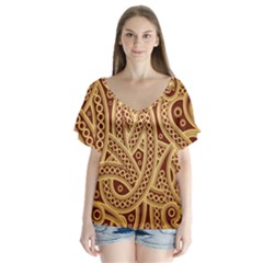 Fine Pattern V-neck Flutter Sleeve Top by Sobalvarro