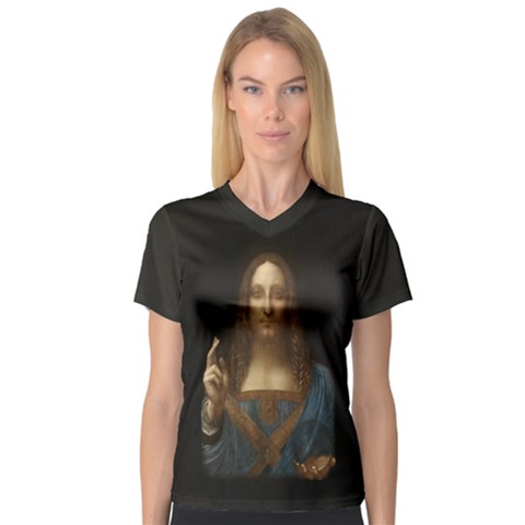 Salvator Mundi Leonardo Davindi 1500 Jesus Christ Savior Of The World Original Paint Most Expensive In The World V-neck Sport Mesh Tee by snek