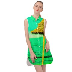 Pop Art Beach Umbrella  Sleeveless Shirt Dress by essentialimage