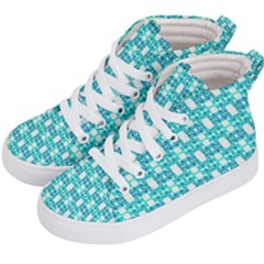 Teal White  Abstract Pattern Kids  Hi-top Skate Sneakers by BrightVibesDesign