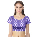 Purple  White  Abstract Pattern Short Sleeve Crop Top