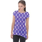 Purple  White  Abstract Pattern Cap Sleeve High Low Top