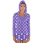 Purple  White  Abstract Pattern Long Sleeve Hooded T-shirt