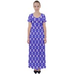 Purple  White  Abstract Pattern High Waist Short Sleeve Maxi Dress