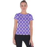 Purple  White  Abstract Pattern Short Sleeve Sports Top 