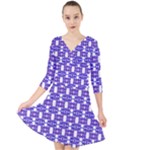 Purple  White  Abstract Pattern Quarter Sleeve Front Wrap Dress