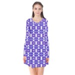 Purple  White  Abstract Pattern Long Sleeve V-neck Flare Dress