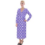 Purple  White  Abstract Pattern Velvet Maxi Wrap Dress