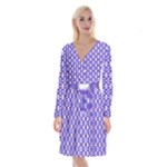 Purple  White  Abstract Pattern Long Sleeve Velvet Front Wrap Dress