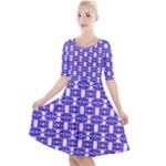 Purple  White  Abstract Pattern Quarter Sleeve A-Line Dress