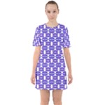 Purple  White  Abstract Pattern Sixties Short Sleeve Mini Dress