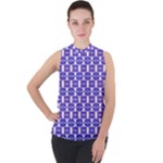 Purple  White  Abstract Pattern Mock Neck Chiffon Sleeveless Top