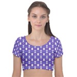 Purple  White  Abstract Pattern Velvet Short Sleeve Crop Top 