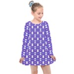 Purple  White  Abstract Pattern Kids  Long Sleeve Dress