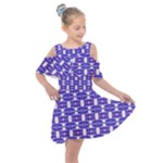 Purple  White  Abstract Pattern Kids  Shoulder Cutout Chiffon Dress