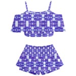 Purple  White  Abstract Pattern Kids  Off Shoulder Skirt Bikini