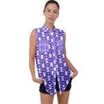 Purple  White  Abstract Pattern Sleeveless Chiffon Button Shirt