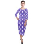 Purple  White  Abstract Pattern Quarter Sleeve Midi Velour Bodycon Dress