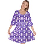 Purple  White  Abstract Pattern Velour Kimono Dress