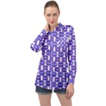 Purple  White  Abstract Pattern Long Sleeve Satin Shirt