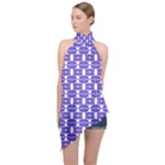 Purple  White  Abstract Pattern Halter Asymmetric Satin Top