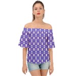 Purple  White  Abstract Pattern Off Shoulder Short Sleeve Top