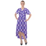 Purple  White  Abstract Pattern Front Wrap High Low Dress